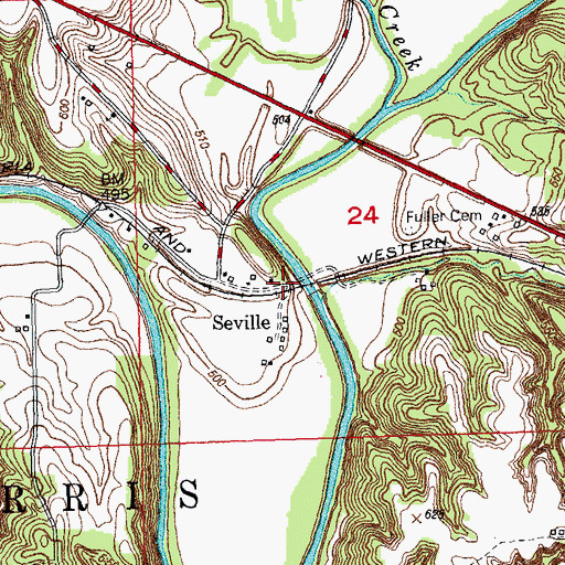 Topographic Map of Seville, IL