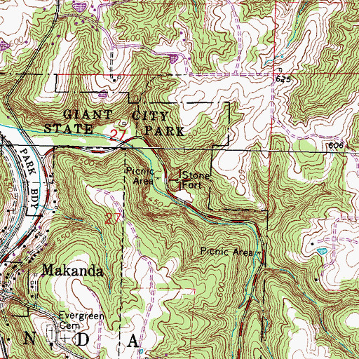 Topographic Map of Stone Fort, IL