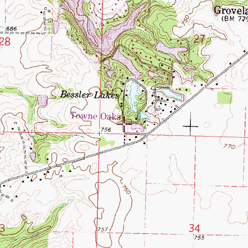 Topographic Map of Towne Oaks, IL