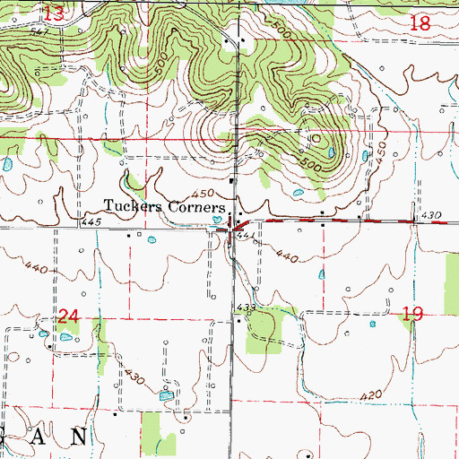 Topographic Map of Tuckers Corners, IL