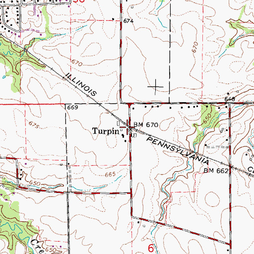 Topographic Map of Turpin, IL