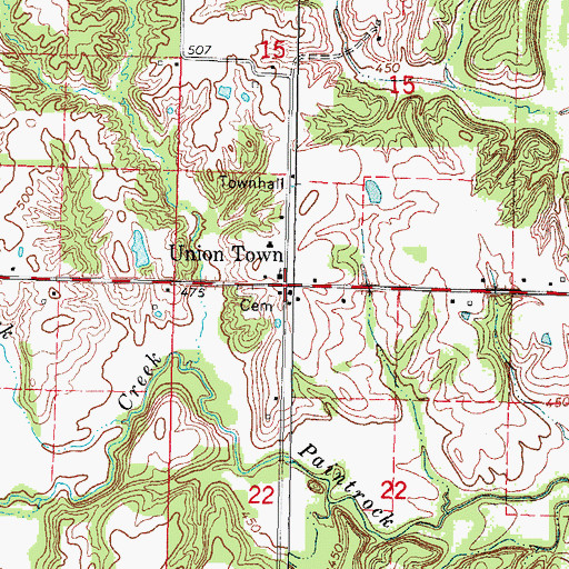 Topographic Map of Union Town, IL