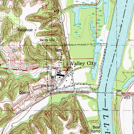 Topographic Map of Valley City, IL