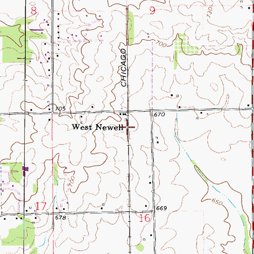 Topographic Map of West Newell, IL