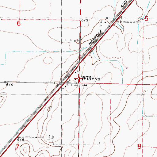 Topographic Map of Willeys, IL