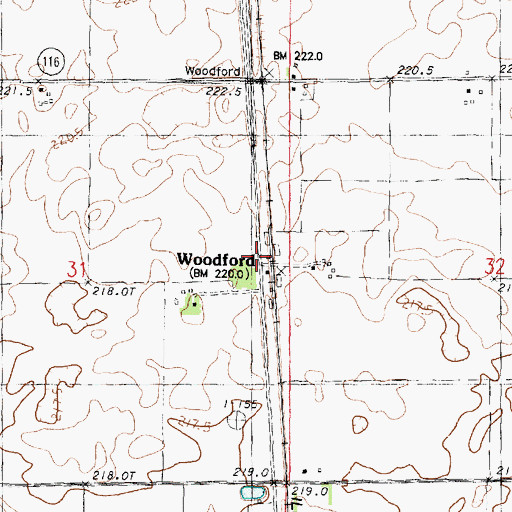 Topographic Map of Woodford, IL