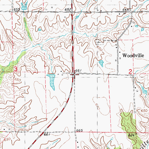 Topographic Map of Woodville, IL