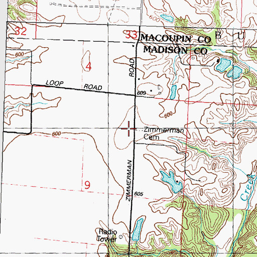 Topographic Map of Zimmerman Cemetery, IL