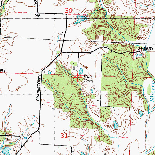 Topographic Map of Belk Cemetery, IL