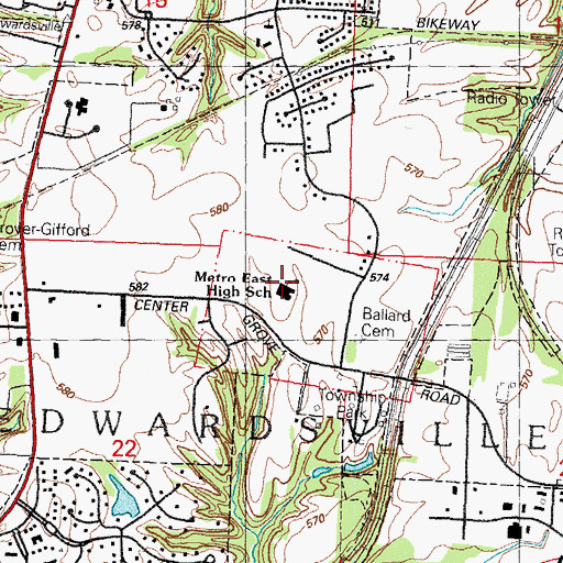 Topographic Map of Metro East Lutheran High School, IL