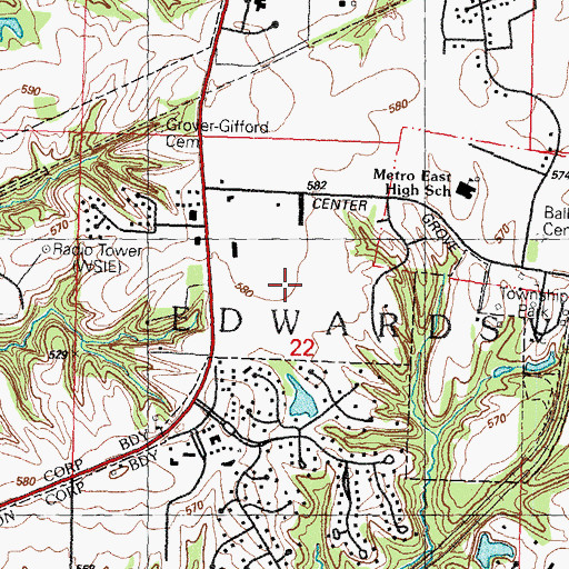Topographic Map of Edwardsville School District Number Seven Sports Complex, IL
