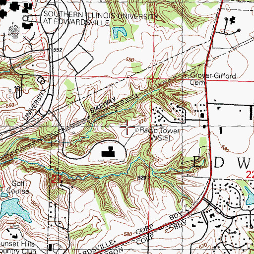 Topographic Map of WSIE Radio Tower, IL