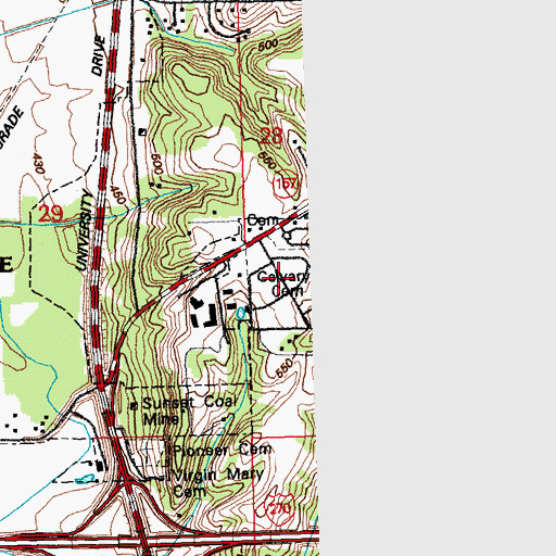 Topographic Map of Calvary Catholic Cemetery, IL