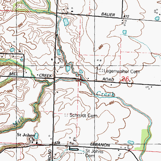 Topographic Map of North Fork Mill Creek, IL