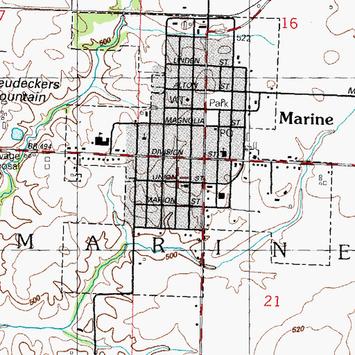 Topographic Map of First Christian Church of Marine, IL