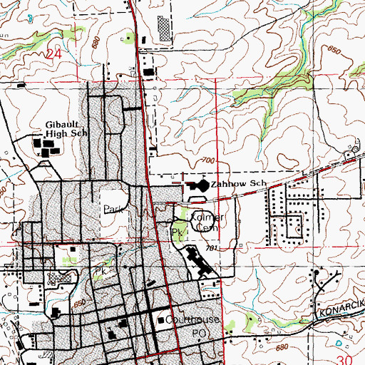 Topographic Map of W J Zahnow Elementary School, IL