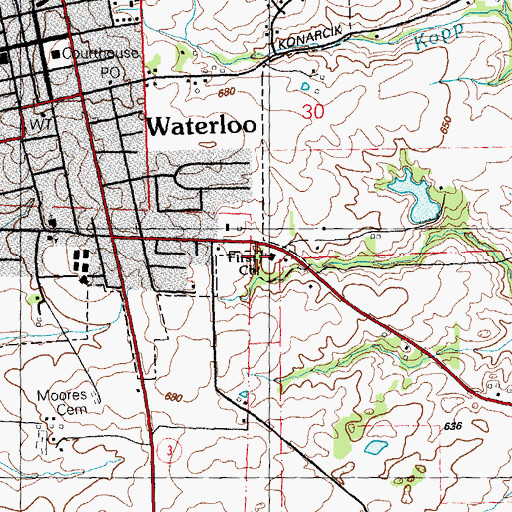 Topographic Map of First Church, IL