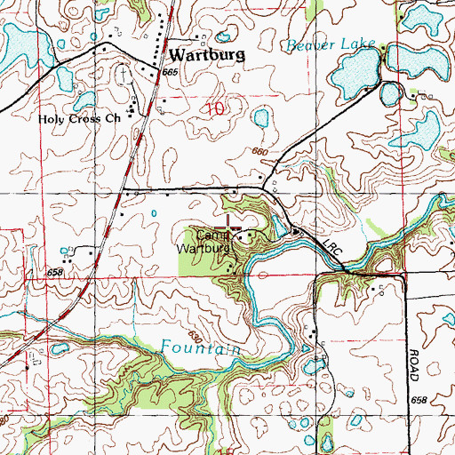 Topographic Map of Camp Wartburg, IL