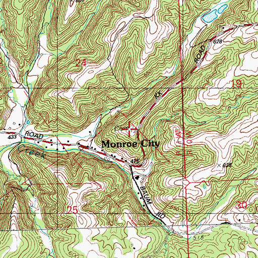 Topographic Map of Monroe City Cemetery, IL