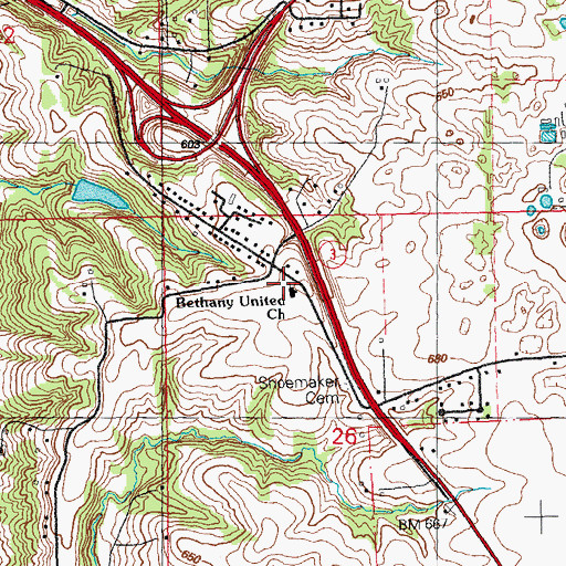 Topographic Map of Bethany United Church, IL