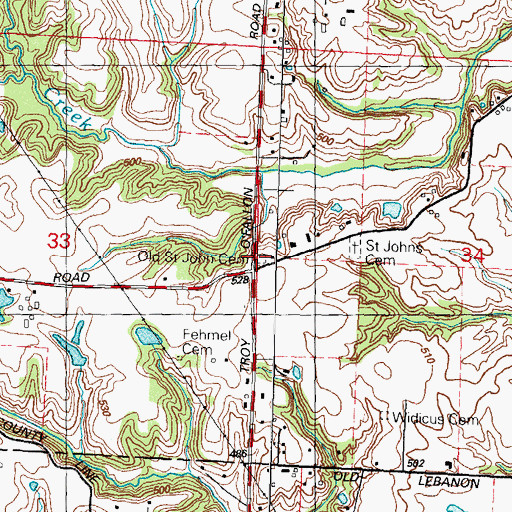 Topographic Map of Old Saint John Evangelical Cemetery, IL