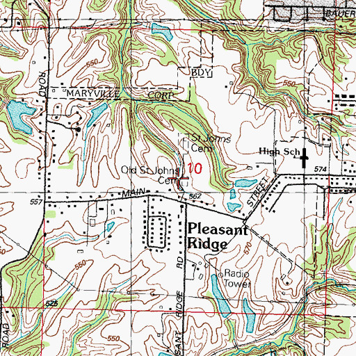 Topographic Map of Old Saint Johns Cemetery, IL