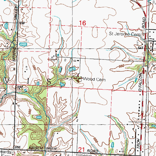 Topographic Map of Wood Cemetery, IL