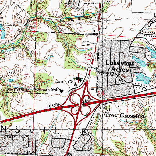 Topographic Map of Lords Lutheran Church, IL