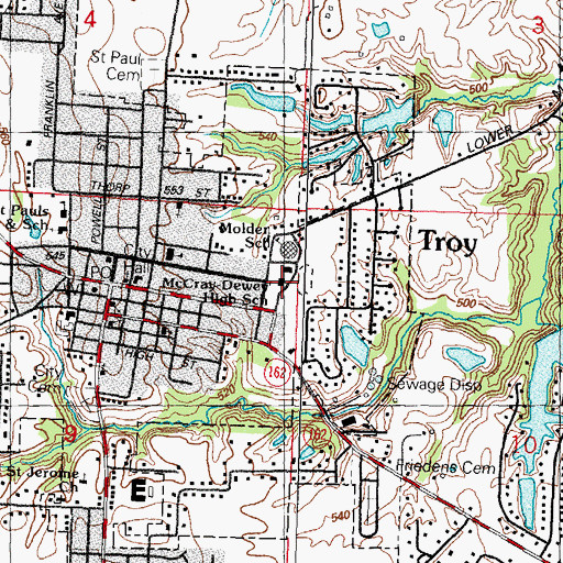 Topographic Map of McCray-Dewey Township High School, IL