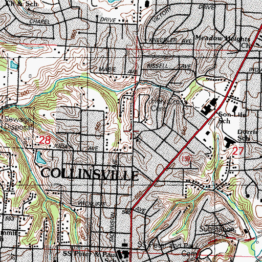 Topographic Map of Collinsville Church of God, IL