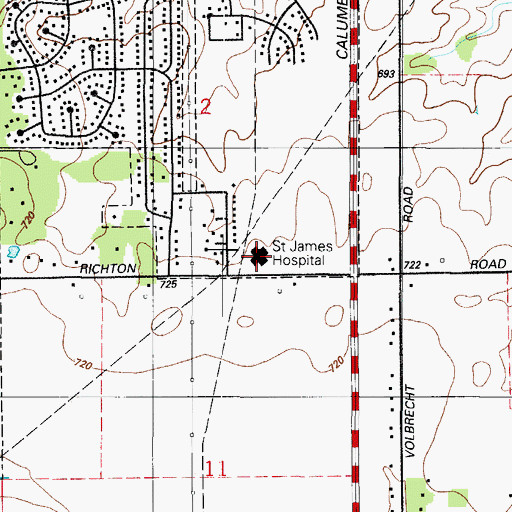 Topographic Map of Saint James Hospital, IL