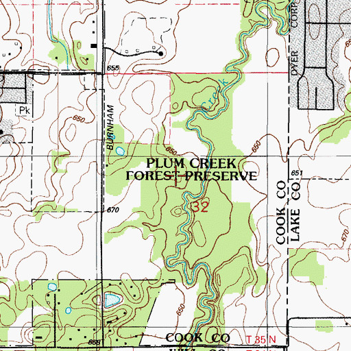 Topographic Map of Plum Creek Forest Preserve, IL