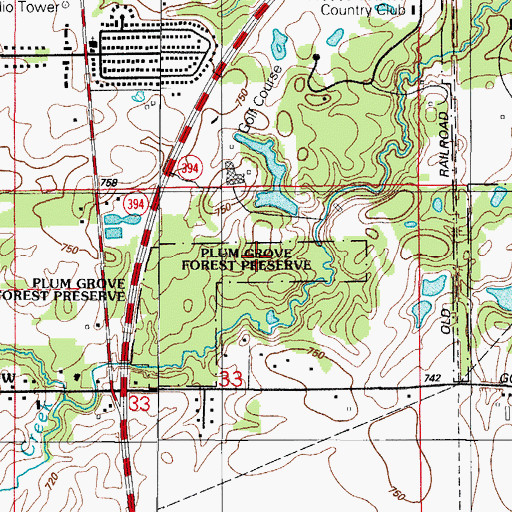 Topographic Map of Plum Grove Forest Preserve, IL