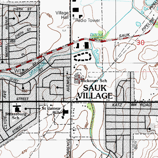 Topographic Map of Rickover Junior High School, IL