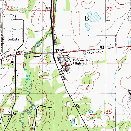 Topographic Map of Bloom Trail High School, IL