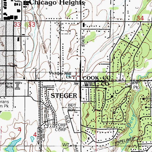 Topographic Map of Victory Hill Church, IL