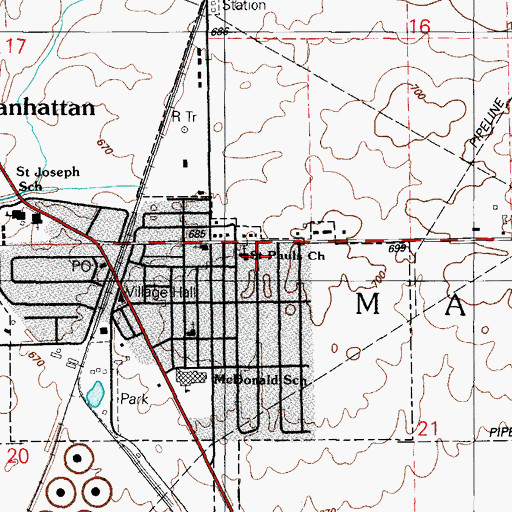 Topographic Map of Saint Pauls Church, IL