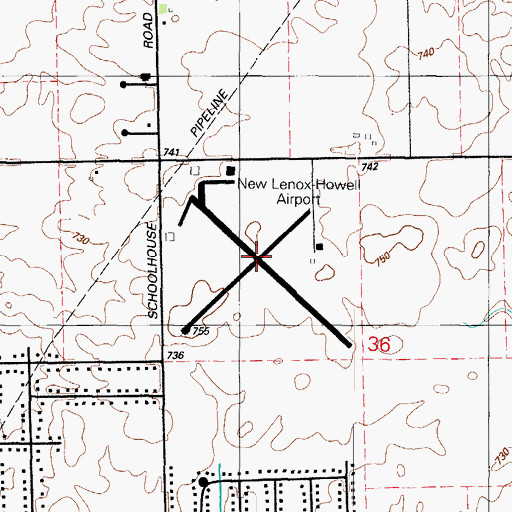 Topographic Map of New Lenox-Howell Airport (historical), IL
