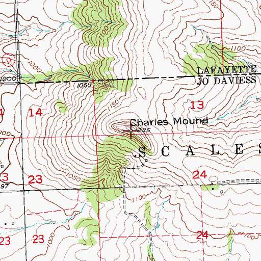 Topographic Map of Charles Mound, IL