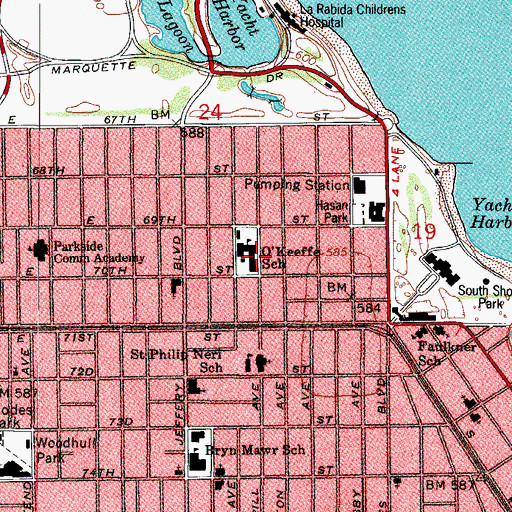 Topographic Map of O'Keefe Elementary School, IL