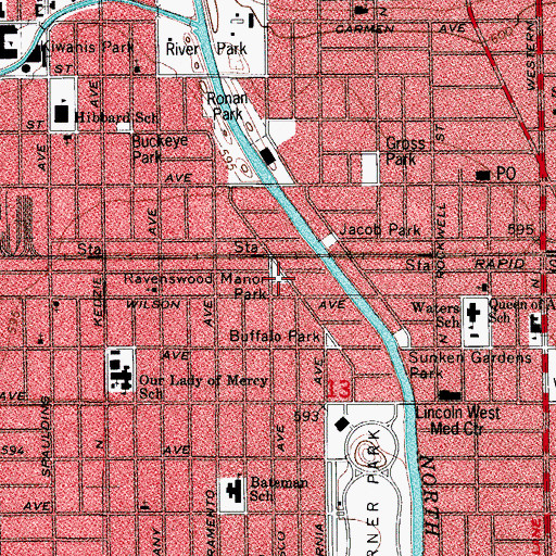 Topographic Map of Ravenswood Park, IL