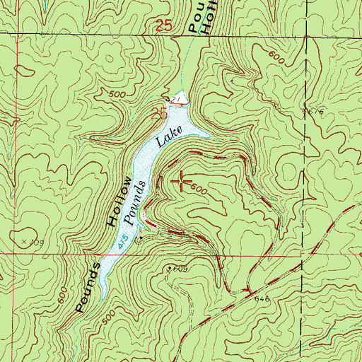 Topographic Map of Pounds Hollow Recreation Area, IL
