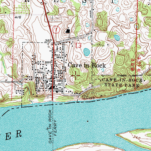 Topographic Map of Cave in Rock Recreation Site, IL
