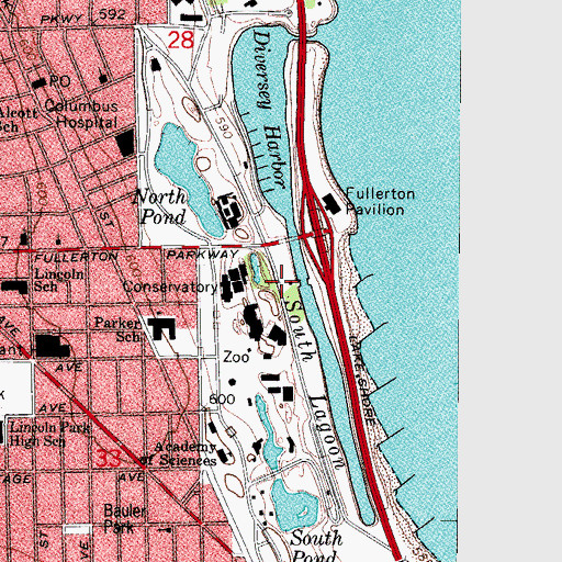 Topographic Map of Licoln Park Boat Club, IL