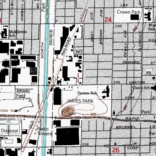 Topographic Map of WNMP Radio Tower, IL