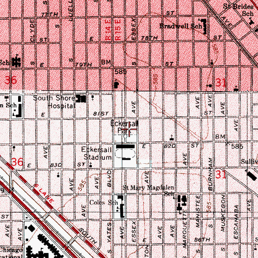 Topographic Map of Eckersall Stadium, IL