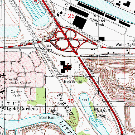 Topographic Map of Carver High School, IL