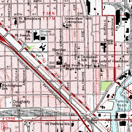 Topographic Map of S S Peter and Paul High School, IL