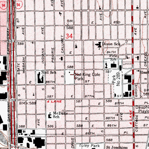 Topographic Map of Nat King Cole Park, IL