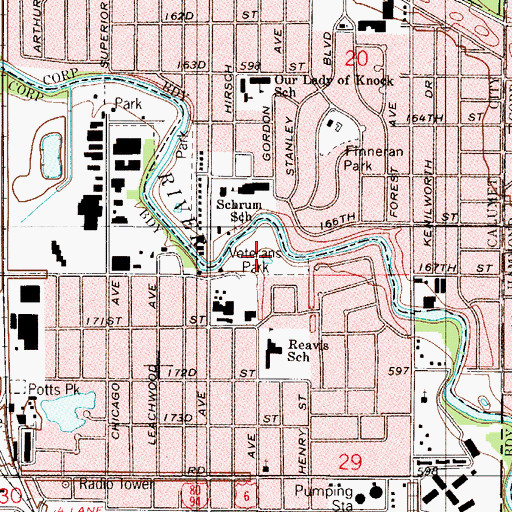 Topographic Map of Veterans Park, IL